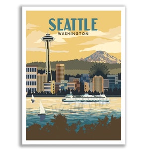 Arte de Seattle, Arte mural de Seattle, Impresiones murales de la ciudad, Impresiones artísticas de la ciudad, Arte mural de la ciudad de Nueva York, Juego de pósteres vintage, Combina y combina, Sin marco
