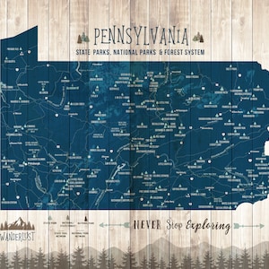 Pennsylvania Print, Pennsylvania Map, State Wall Art, State maps, State parks, PA Gifts, Nature Lover, Gift for Hikers, Personalized map