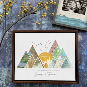 Custom Location Map Canvas: Mountain Sunset, Personalized Valentine&#39;s Gift