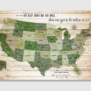 Push Pin Map, USA Travel Map, Push Pin Travel Map, Custom Map Gift, Custom Map Print, North America Map, Canvas Wall Art, Many Sizes