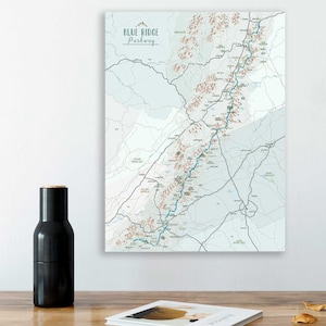 Blue Ridge Parkway Map Art: Push Pin Travel Canvas