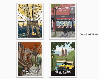 New York City Wall Art, New York City Skyline, New York City Print, Art Prints of Central Park, Vintage Poster Set, Mix and Match, Unframed