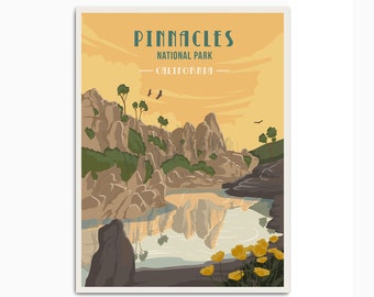 Pinnacles National Park Poster, California, National Park Poster, National Park Art, National Parks, Travel Poster, Travel Gifts, Pinnacles