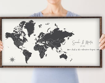 World Map Wall Art, World Map Canvas, World Map Push Pin, Anniversary Gifts for Parents, Anniversary gift, Many Sizes