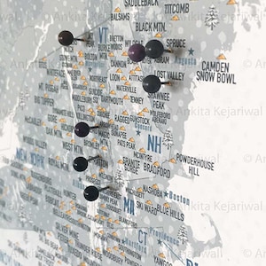 USA Ski Resorts Map: Personalized Push Pin Canvas Art