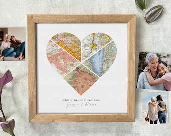 Long Distance Mom Gift, Mother's Day Gift, Birthday Gift For Mom, From  Daughter, Custom Maps Inside Heart, Personalized Print Wall Art