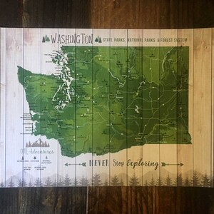 Washington State Park, State Wall Art, State Parks map, Washington State Art, CANVAS Push Pin Map, Pacific NorthWest, Personalized map image 5