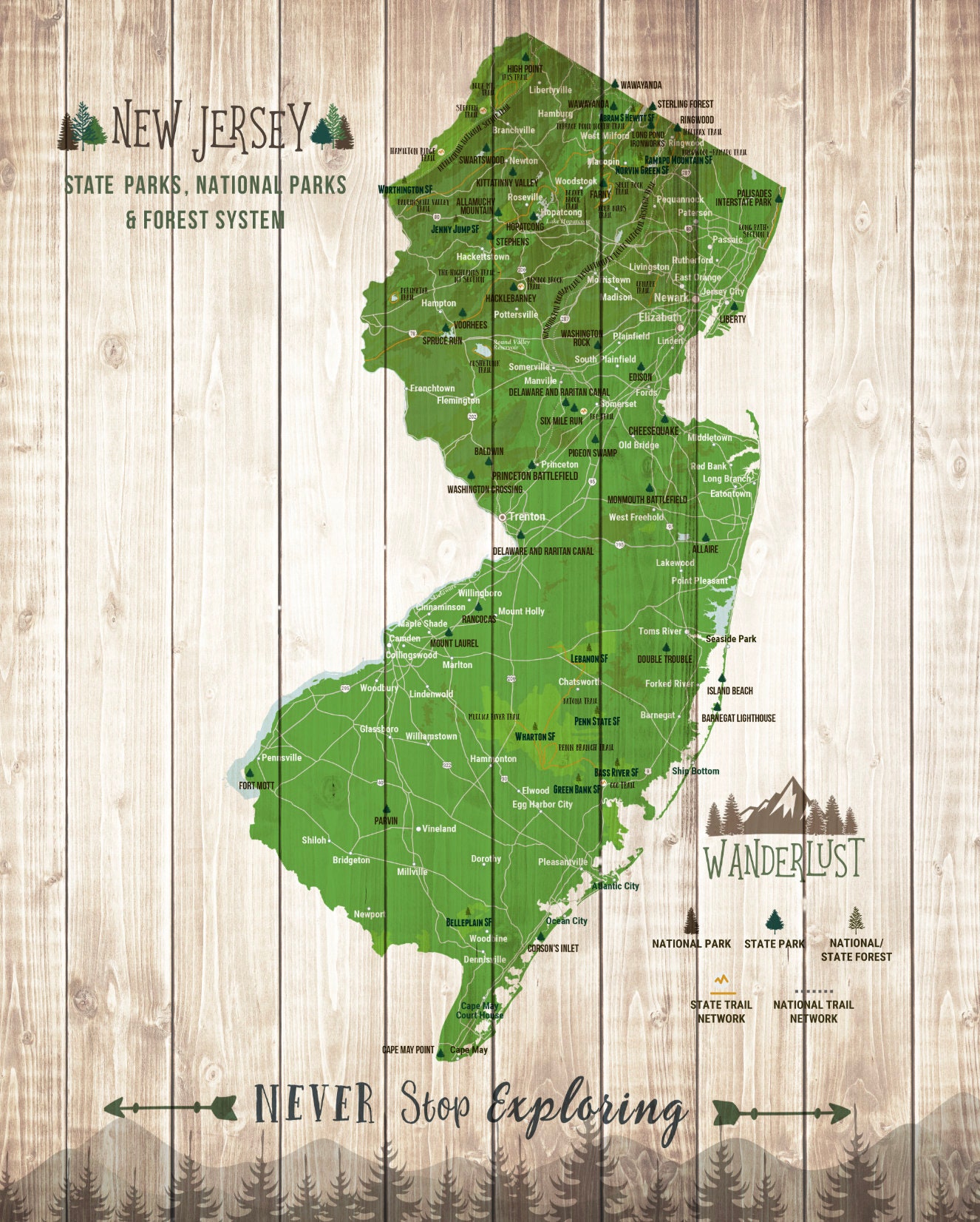 New Jersey Wall Art New Jersey Gifts New Jersey Map State Etsy