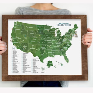 Greatest 100 Golf Courses Map: USA Golf Decor, Push Pin Option