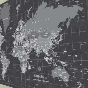 World Map Push Pin Canvas, Push Pin Canvas Map, Travel Decor for Father ...