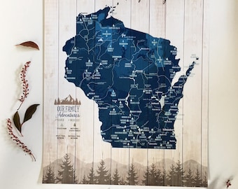 Wisconsin State Parks Map: Personalized Push Pin Canvas Art