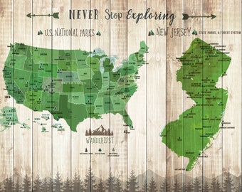 New Jersey State Parks Map: Push Pin Canvas, National Park Gift