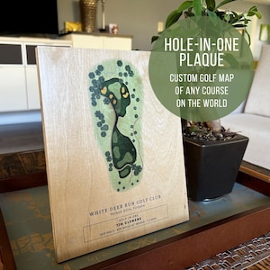 Golf Gifts for Dad, Father&#39;s Day Gift, Hole in One Plaque, Personalized Gifts for Men and Women, Custom Golf Course Maps, Wood Print