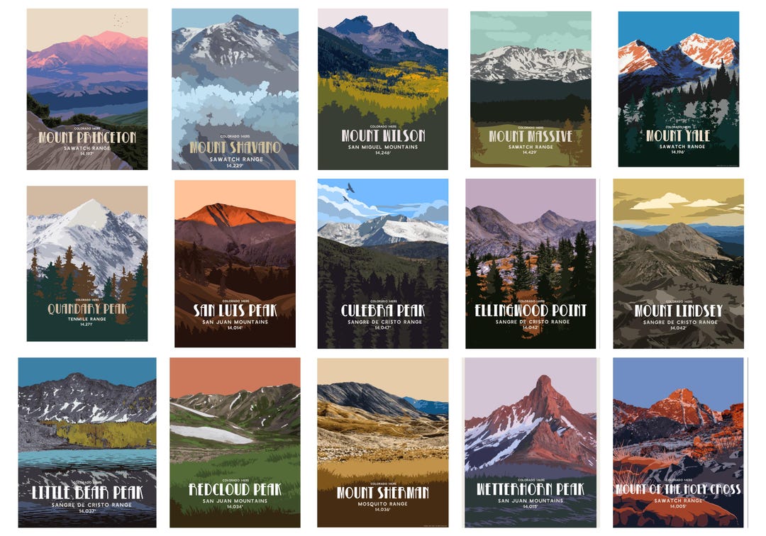 Colorado 14er Peaks Print Set: Mix 'n Match Wall Art - Etsy