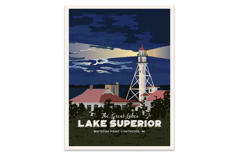 Lake House Decor, Lake Huron, Lighthouse Art, Lighthouse Decor, Lake Superior, Travel Posters, Great lakes of America, Great Lakes, Unframed image 6