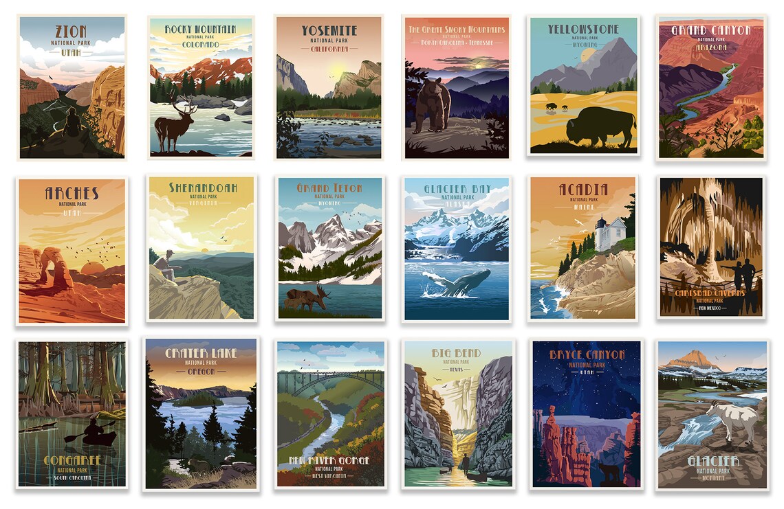 National Parks National Park Posters Sets of Posters | Etsy