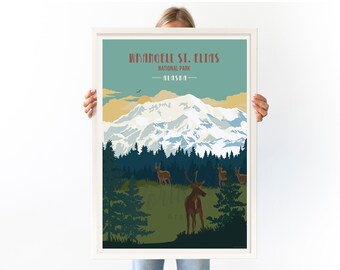 Wrangell St. Elias National Park Poster, National Park Poster, National Park Art, National Parks, Travel Gifts, National Park Print Wrangell