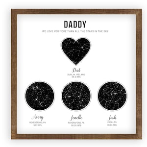 Carte des étoiles personnalisée, cadeau fête des pères de sa fille, impressions célestes, cadeau personnalisé du ciel de nuit, encadré ou non