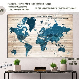 Personalized Push Pin World Map: Travel Tracker Canvas