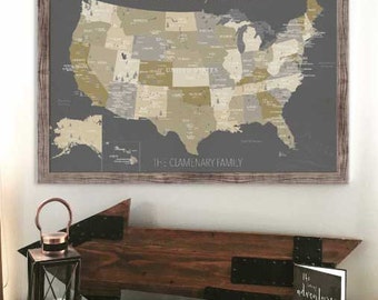 National Park Map, Push Pin map, Rustic Wall decor, National Park Art, Custom Map Gift, Retirement Gifts For Women, Framed, Many Sizes