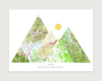 Fathers Day Gift from Daughter, Dad Gift, Fathers Day Gift from Son, Mountain Art, Gifts for Dad, Custom Map Gift, Christmas Gift