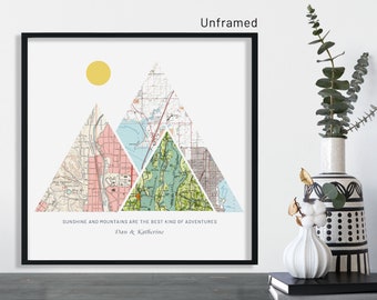 Anniversary Gifts, Paper Anniversary Gift For Her, Mountain Art, Custom City Map, Custom Map Gift, Custom Map Poster, Valentine Gift