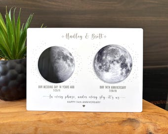 Custom Moon Phase 14th Anniversary Metal Print: Personalized Wedding Night Sky