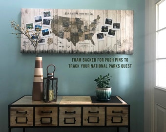 National Park Push Pin Map of USA, Custom Map, Travel Gift Decor, Rustic Large Wall Art, Panoramic Photo Board of the 63 National Parks