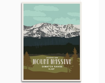 Colorado 14er Poster Mt Massive, Colorado Fourteeners, Colorado Gifts for Men, Colorado Photography, Colorado Rockies, Colorado 14er Gifts