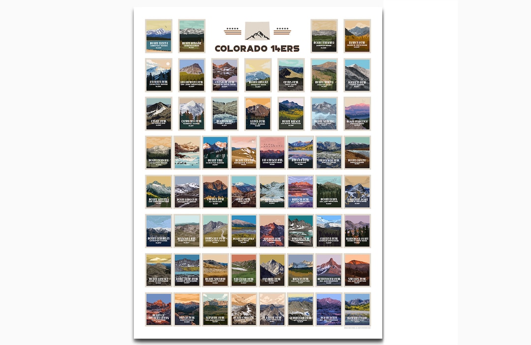 Colorado 14ers Poster: Unique Rockies Peak Art - Etsy