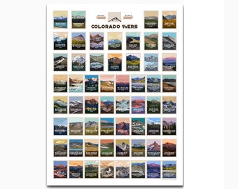 Colorado Gifts, Colorado Gifts for Men, Colorado 14er, Colorado Fourteener Poster, Colorado Art, Gifts for Colorado Peak Bagger