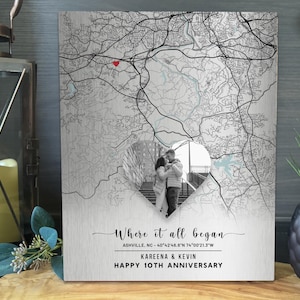 10th Anniversary Gift for Wife, Custom Location Map with Heart, Tin Anniversary Gift for Him, 10th Traditional Aluminum Print, City Map