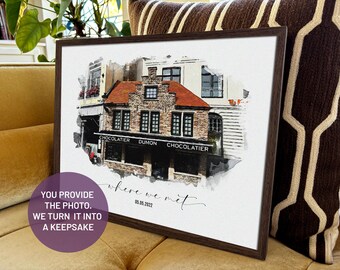 Where We Met, Custom Valentine's Day Watercolor, First Date Personalized, Boyfriend Gift, 1 year anniversary gift for Him, House Portrait