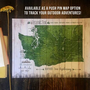 Washington State Park, State Wall Art, State Parks map, Washington State Art, CANVAS Push Pin Map, Pacific NorthWest, Personalized map image 1