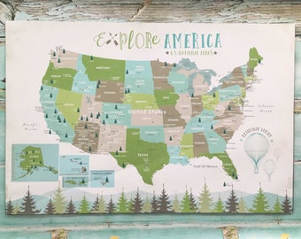 National Park Poster, National Park Map for Kids, Push Pin Map, National Parks Map, Personalized Map, Many Sizes, WVS