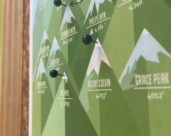 Adirondack decor, 46 Peaks, High Peaks, Push Pin CANVAS, ADK, Gift for Dad, Mountain Climbing, Adirondack gifts, Adirondack mountains