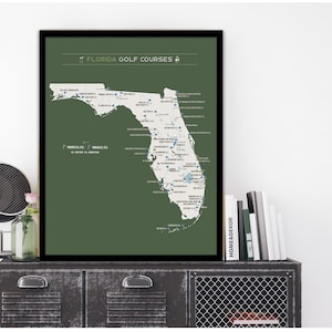 Florida Golf Gifts for Men, Map of Florida Golf Courses, Florida State Golf Decor, Golf Map Canvas, Gift for Golfer, Framed Option