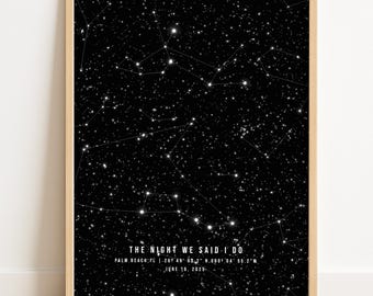 Wedding Anniversary Gift for Him, Custom Star Map, 1st Gift for Wife or Husband, One Year Anniversary Night Sky Print, 1st Paper Gift