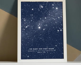 1st Paper Gift, Personalized, Gift for Wife for 1st Anniversary Gift, One Year Anniversary Star Sky Print, Custom City