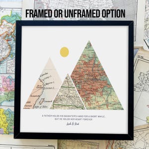 Regalo para el Día del Padre de mi hija, regalos personalizados para papá, montaña con mapas, mapas vintage personalizados, regalo para suegro