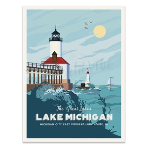 Lake House Decor, Lake Huron, Lighthouse Art, Lighthouse Decor, Lake Superior, Travel Posters, Great lakes of America, Great Lakes, Unframed image 5