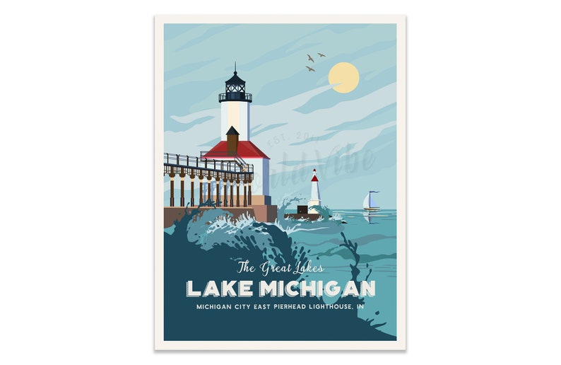 Lake House Decor, Lake Huron, Lighthouse Art, Lighthouse Decor, Lake Superior, Travel Posters, Great lakes of America, Great Lakes, Unframed image 5