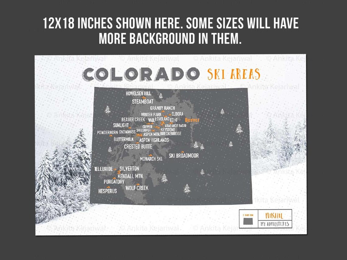 Colorado Ski Resorts Map for Skiers Snowboarding Decor CO | Etsy