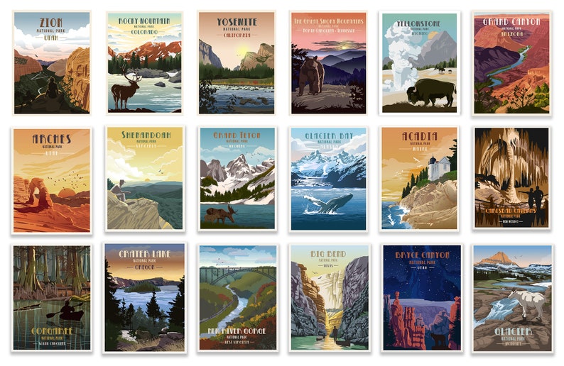 63 National Park prints, Postcard size, travel gift for hiker