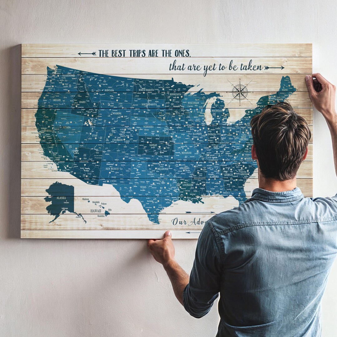 Personalized Push Pin Map, Custom USA Map Gift, Push Pin Travel Decor ...