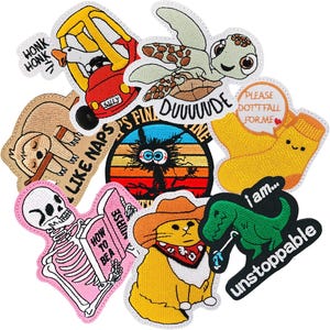Conjunto de 20 patches bordados com memes engraçados e fecho de velcro para decoração de mochilas, chapéus, jaquetas e coleiras de cachorro.