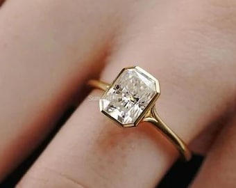 2.00 Carat Radiant Cut Solitaire Ring | Minimal Gold Engagement Ring | Dainty Diamond Style Ring | Modern Promise Band For Her