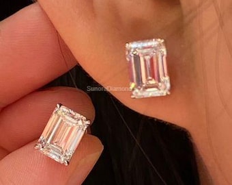 2.00 Carat Radiant Cut Moissanite Stud Earrings | Diamond Alternative Studs | Minimal Gold Earrings | Elegant Screw Back Earrings for Women