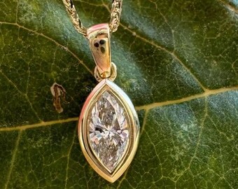 1CT Marquise Cut Diamond Pendant | Minimal Bezel Set Diamond Necklace | Elegant Everyday Jewelry | Gift for Her