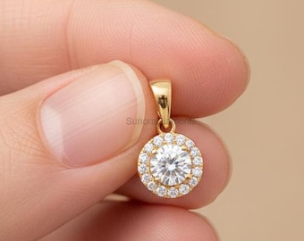 1.5CT Round Lab Grown Diamond Halo Pendant, Minimalist Bridal Jewelry, Dainty Everyday Pendant, Timeless Solitaire Pendant, Gift for Her